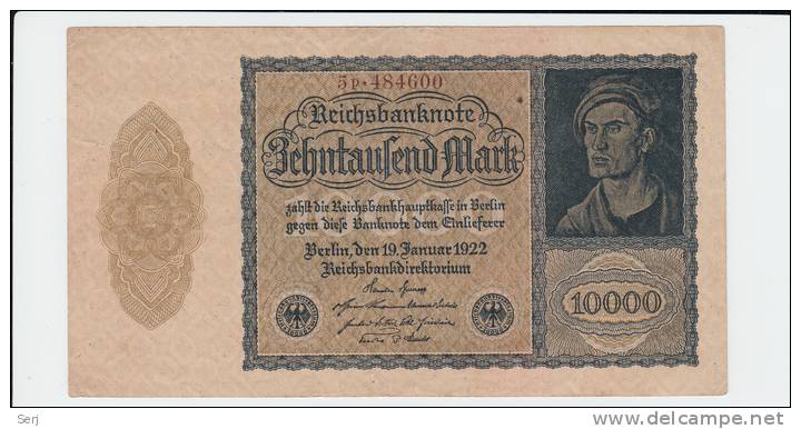 Germany 10000 Mark 1922 (180x100) VF++ P 72 - 10000 Mark