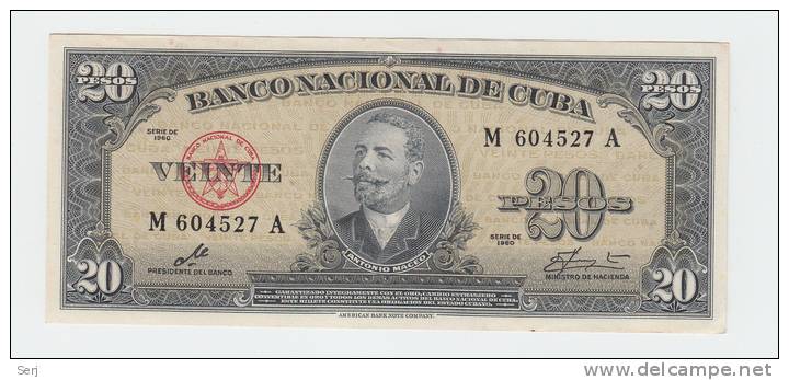 CUBA 20 PESOS 1960 AUNC P 80c 80 C (No PayPal For This Item) - Cuba