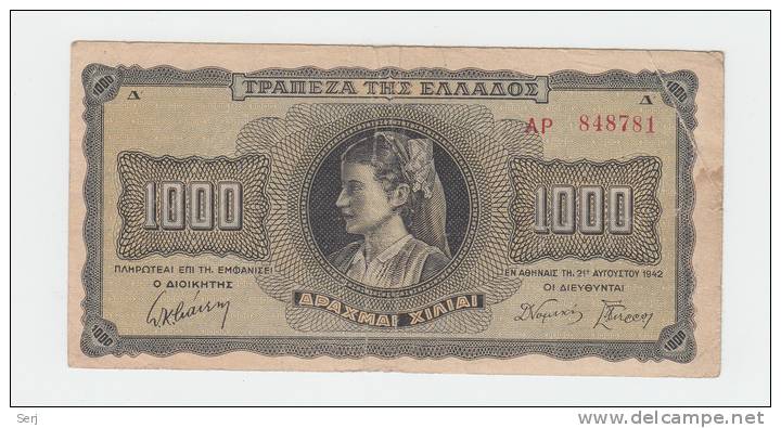 Greece 1000 Drachmai 1942 VF P 118 - Griekenland