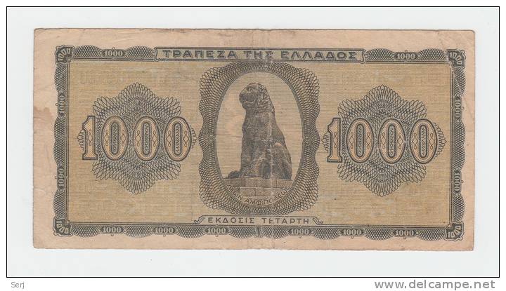 Greece 1000 Drachmai 1942 VF P 118 - Griekenland