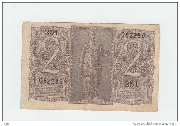 Italy 2 Lire 1939 VF CRISP Banknote P 27 - Regno D'Italia – 2 Lire