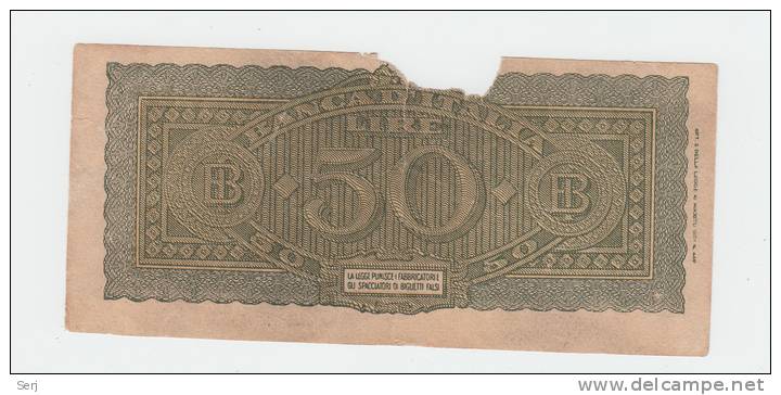 Italy 50 Lire 1944 "G" CRISP Banknote P 74 - 50 Lire