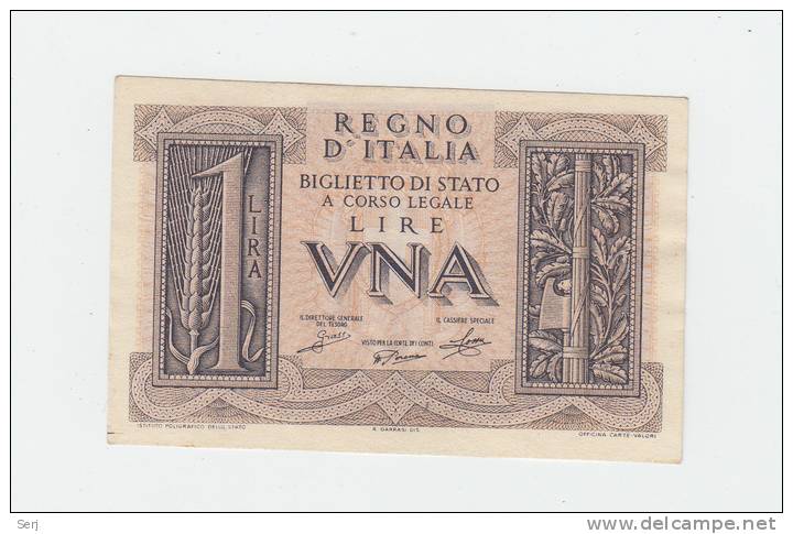 Italy 1 Lire 1939 AUNC CRISP Banknote P 26 - Italië – 1 Lira