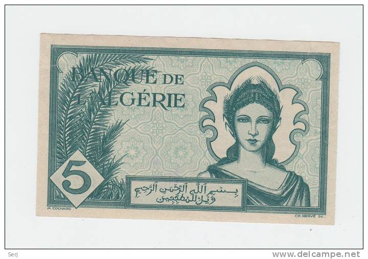 Algeria 5 Francs 16-11- 1942 UNC (with Defects On The Back - Please See Scan) CRISP Banknote P 91 - Algerije