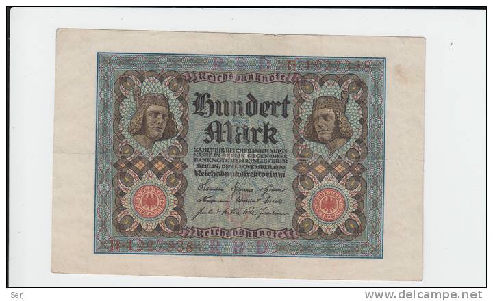 GERMANY 100 MARK 1920 VF+ - 20 Mark