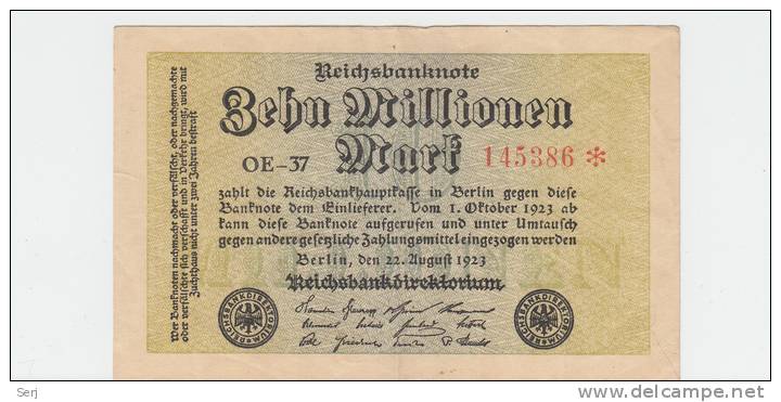 Germany 10 Million Mark 1923 VF (with A Star Near The SN) P 106 - 10 Millionen Mark