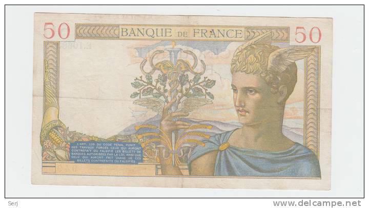 France 50 Francs 1939 VF Crispy Banknote P 85b 85 B - 50 F 1934-1940 ''Cérès''