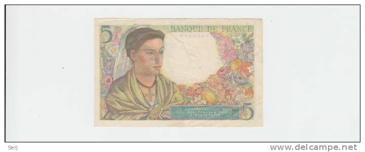 FRANCE 5 FRANCS 1943 P 98a 98 A - 5 F 1943-1947 ''Berger''