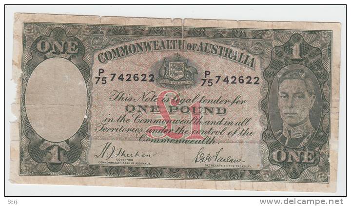 Australia 1 Pound 1938 G-VG Rare Banknote P 26a 26 A - 1933-39