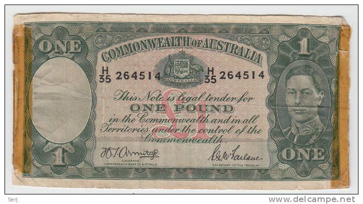 Australia 1 Pound 1942 AVF Crispy Banknote P 26b 26 B - WWII Issues