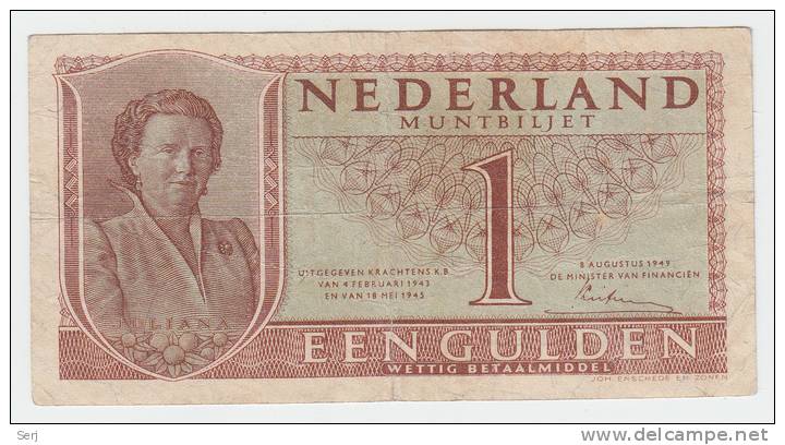 NETHERLANDS 1 GULDEN 1949 VF P 72 - 1 Gulde