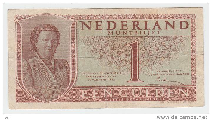 NETHERLANDS 1 GULDEN 1949 VF P 72 - 1 Gulden