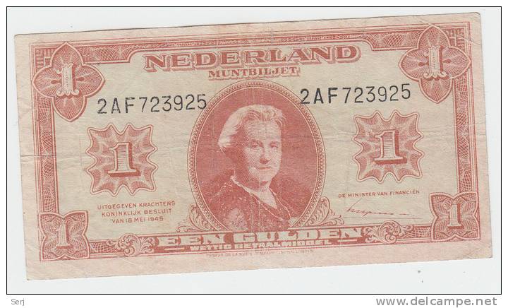 Netherlands 1 Gulden 1945 VF P 70 - 1 Gulden