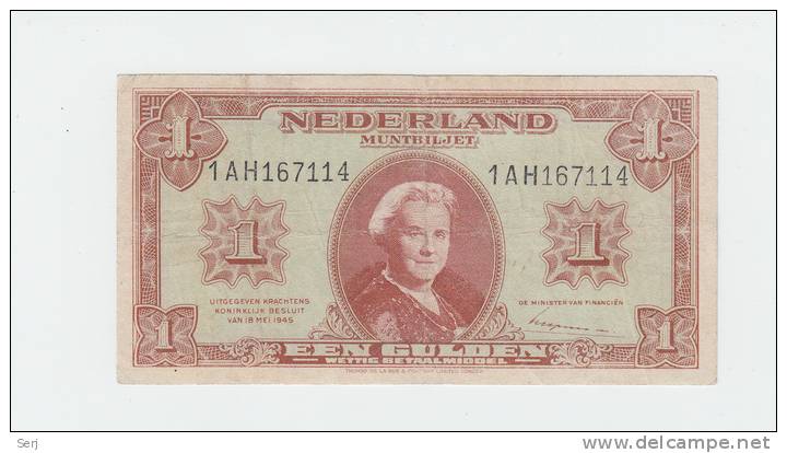 Netherlands 1 Gulden 1945 VF P 70 - 1  Florín Holandés (gulden)
