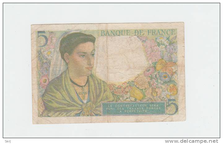 FRANCE 5 FRANCS 1943 F-VF  P 98a 98 A - 5 F 1943-1947 ''Berger''