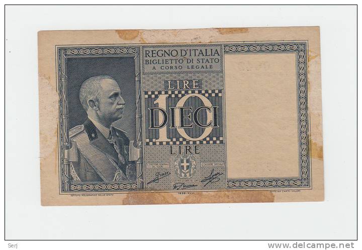 ITALY 10 Lire 1939 "F" P 25c 25 C - Regno D'Italia – 10 Lire