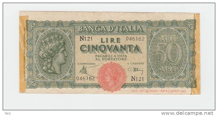 Italy 50 Lire 1944 ""F"" P 74 - 50 Liras