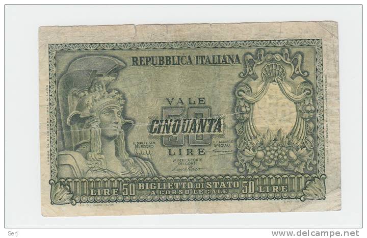 ITALY 50 Lire 1951 "VG" P 91a 91 A - 50 Lire