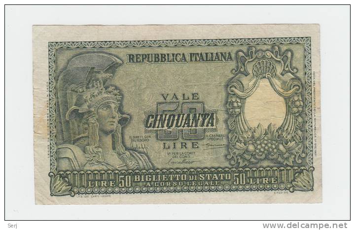 ITALY 50 Lire 1951 VF P 91a 91 A - 50 Lire