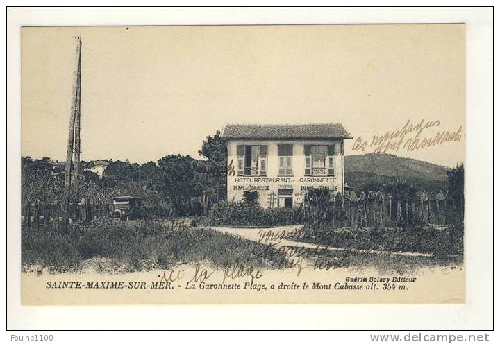 Carte De Sainte Maxime Sur Mer La Garonnette Hôtel Restaurant  à Droite Le Mont Cabasse ( Recto Verso ) - Autres & Non Classés