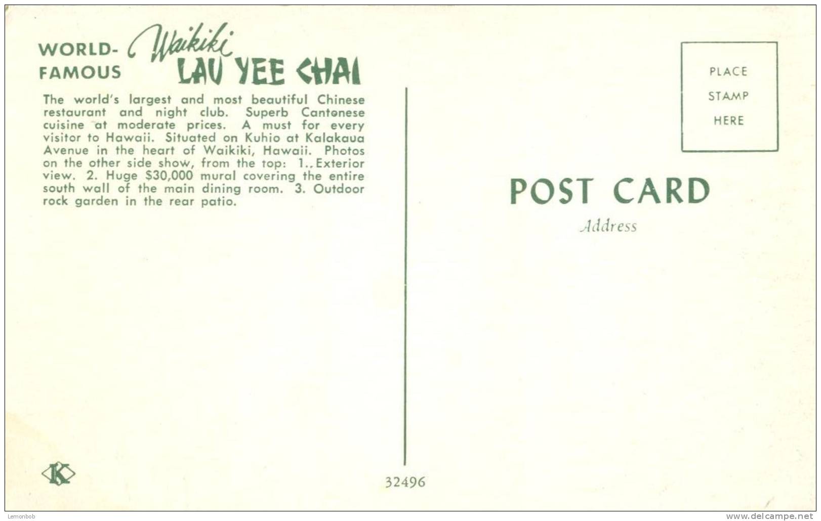 USA – United States – World Famous Waikiki, Lau Yee Chai, Hawaii Unused Postcard [P4402] - Other & Unclassified