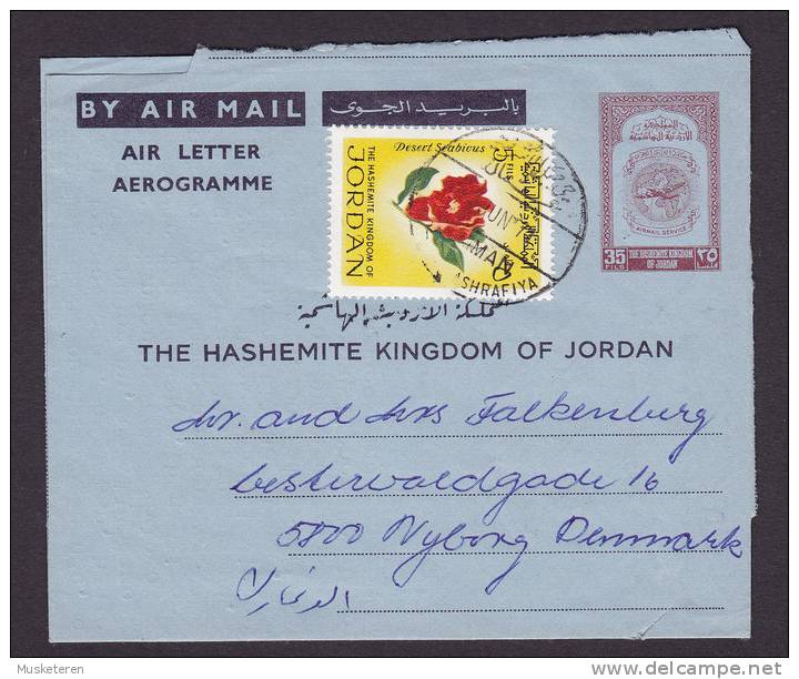 Jordan Airmail Air Letter Aerogramme Uprated Postal Stationery Ganzsache Entier AMMAN 1971 To NYBORG Denmark - Jordanien