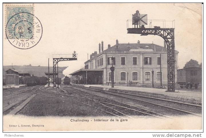 CPA - (52) Chalindrey - Intérieur De La Gare - Oblitération Chalindrey Gare 1905 - Un Coin Plié - Chalindrey