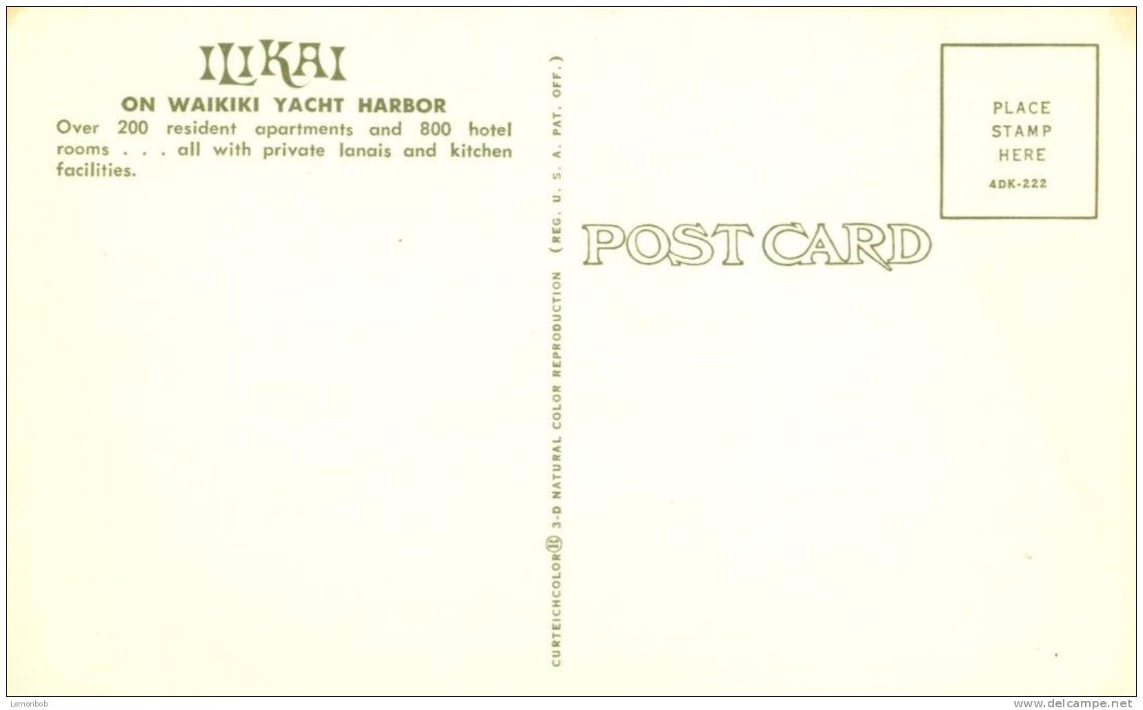 USA – United States – Ilikai On Waikiki Yacht Harbor, Hawaii Unused Postcard [P4433] - Autres & Non Classés