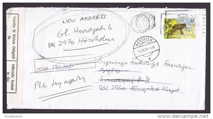 Ireland ROYAL DANISH EMBASSY Dublin 1995 Cover Denmark Readressed Returned Officially Sealed In The Post Office Label - Covers & Documents