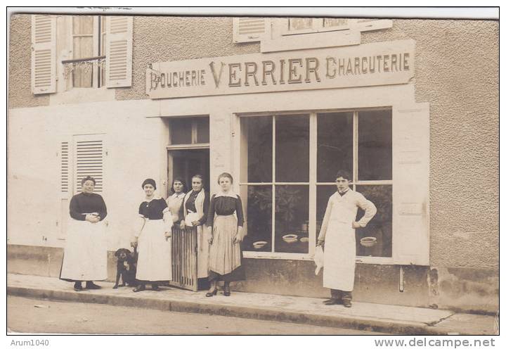 Devanture De La Boucherie - Charcuterie VERRIER - Très Belle Carte PHOTO. - A Identifier