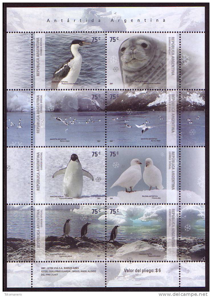 ANTARTIDA ARGENTINA 2007 Antarctic Fauna Sheetlet** - Fauna Antártica