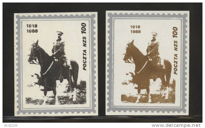 POLAND SOLIDARNOSC SOLIDARITY 1988 (POCZTA NZS) PILSUDSKI ON HORSES SILVER & GOLD THIN PAPER (SOLID0579/0905) WW1 Army - Guerre Mondiale (Première)