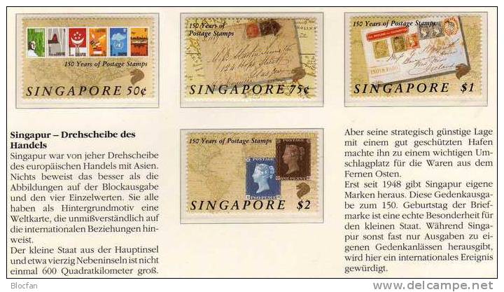 150 Jahre Briefmarken 1990 Singapur 594/7+Block 24 ** 26€ First Stamp And Varia Letter Of UK Philatic Bloc Sheet Of Asia - Singapur (1959-...)