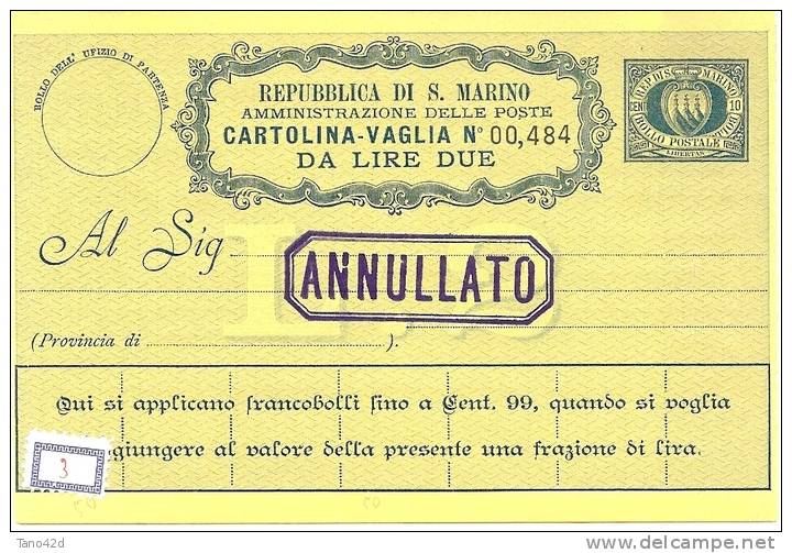 REF LANV2 - SAN MARINO 8 BONS DE POSTE SURCHARGES "ANNULLATO" - Enteros Postales