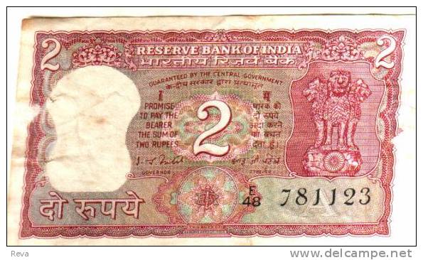 INDIA 2 RUPEES RED  EMBLEM FRONT & TIGER ANIMAL BACK ND(05.75-08.75) SIGN.80 AF P.53c  LETTER A  READ DESCRIPTION ! - Indien