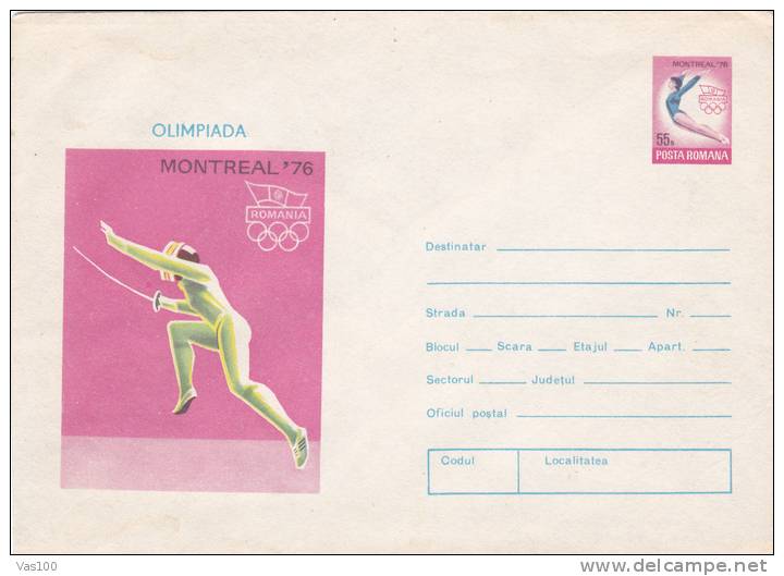 FENCING,ESCRIME 1 Cover Stationery 1976 Olympic Games Montreal. - Ete 1976: Montréal