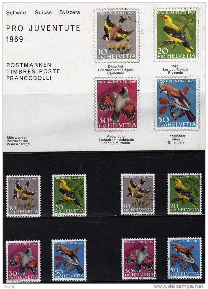 Pro Juventute Vögel 1969 Schweiz 914/7 ** Plus O 4€ Mit Ank.-Bl. Stieglitz Pirol Mauerläufer Eichelhäher Set Of Helvetia - Neufs