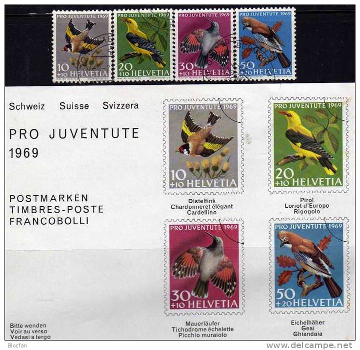 Pro Juventute Vögel 1969 Schweiz 914/7 ** Plus O 4€ Mit Ank.-Bl. Stieglitz Pirol Mauerläufer Eichelhäher Set Of Helvetia - Ungebraucht