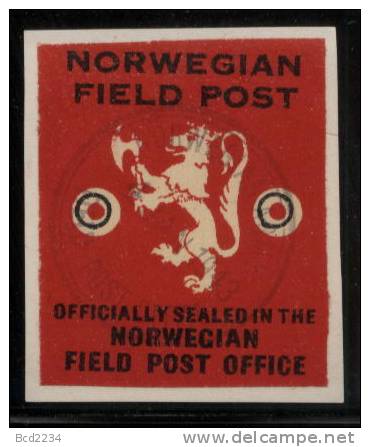 NORWAY 1943 WW2 FIELD POST NORSK FELTPOST ARMY CORPS FORCES IN EXILE LETTER-SEAL ON PIECE DARK RED TYPE 2 World War II - Variétés Et Curiosités