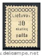 LITHUANIA 1918 2nd Vilnius Issue 30 Sk. Unused.  Michel 6 - Lituania