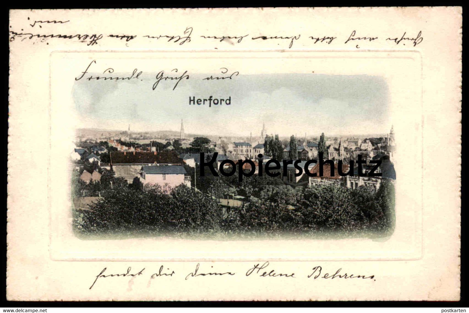 ALTE PASSEPARTOUT POSTKARTE BLICK AUF HERFORD PANORAMA TOTALANSICHT 1902 Total Gesamtansicht Postcard Cpa Ansichtskarte - Herford