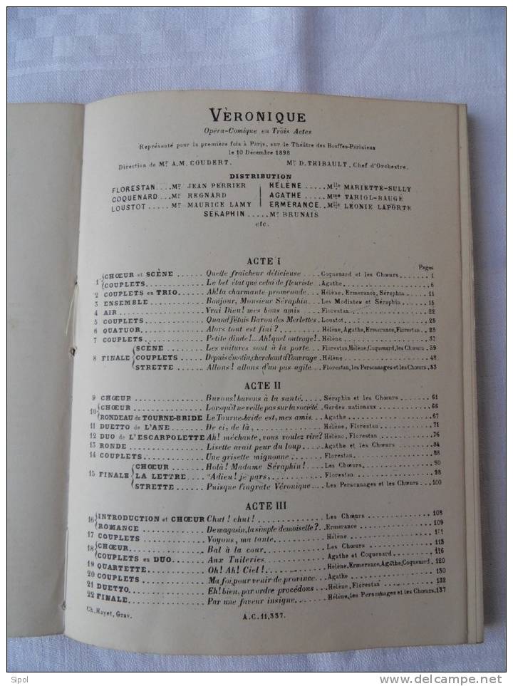 Veronique  - André Messager Partition Chant Et Paroles 138 Pages Propres Mais Jaunies - Musique