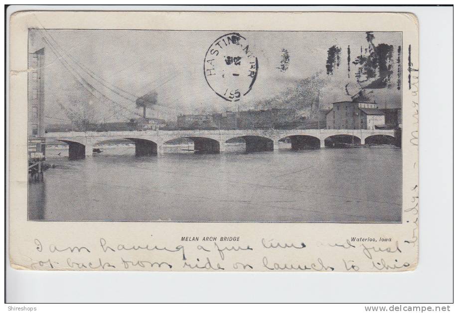 Melan Arch Bridge Waterloo Iowa POSTMARK Waterloo Iowa 1905 - Waterloo