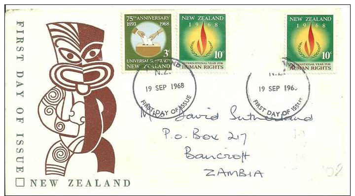 NEW ZEALAND - 1968 HUMAN RIGHTS & UNIVERSAL SUFFRAGE  FDC - Other & Unclassified