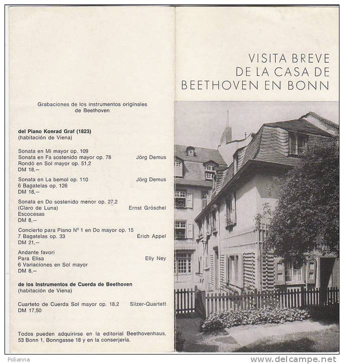 B0488 - Brochure Turistica - VISITA CASA DI BEETHOVEN - BONN Anni '60 - Mapas Topográficas