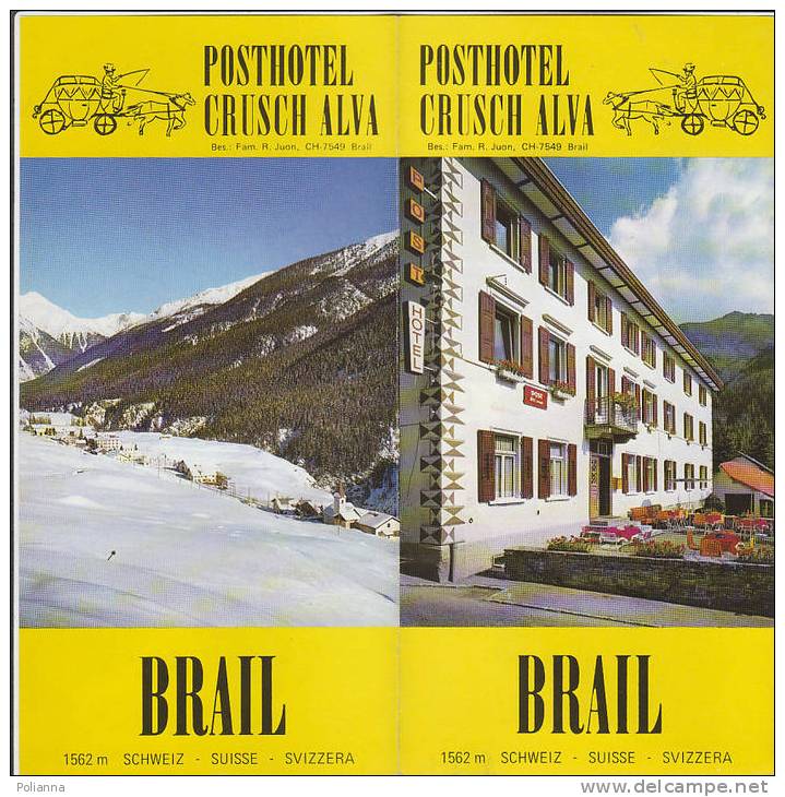 B0492 - Brochure Turistica - SVIZZERA - BRAIL - POSTHOTEL CRUSCH ALVA Anni '80 - Mapas Topográficas