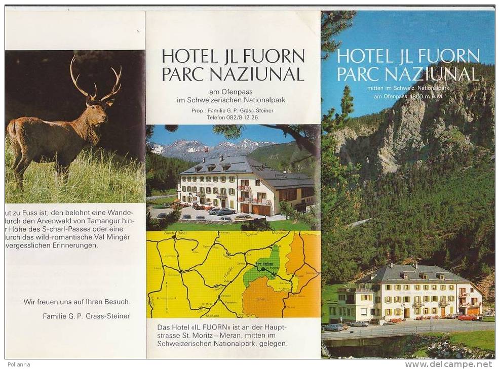 B0494 - Brochure Turistica - SVIZZERA - HOTEL JL FUORN - NATIONAL PARK Anni '80 - Topographische Kaarten