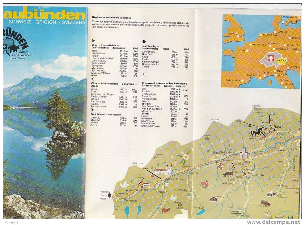 B0498 - Brochure Turistica - SVIZZERA - GRISONS Anni '80/Camping/golf/tennis/piscina/stadio Del Ghiaccio - Carte Topografiche