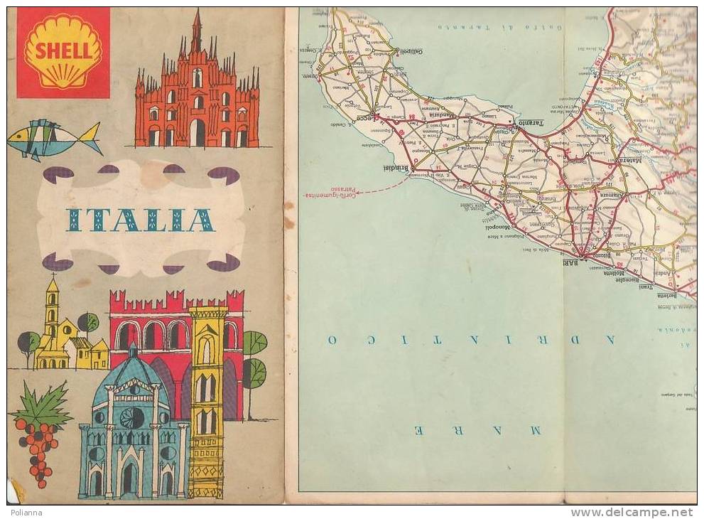 B0501 - Cartina SHELL TOURING - ITALIA De Agostini 1961 - Roadmaps