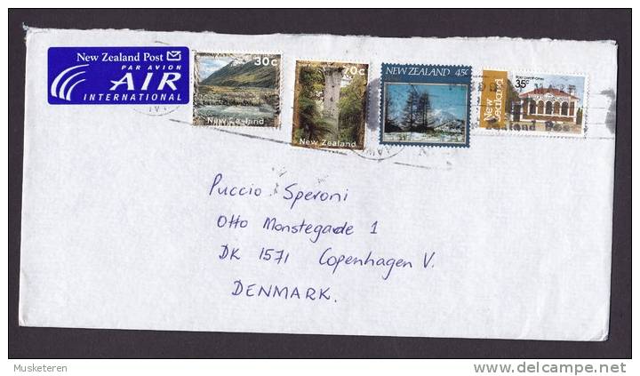 New Zealand Airmail Par Avion Label Mult Franked Cover To COPENHAGEN Denmark - Luftpost